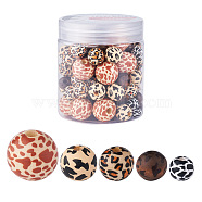 Fashewelry 100Pcs 5 Styles Printed Natural Wooden Beads, Round, Mixed Color, 20pcs/style(WOOD-FW0001-03)
