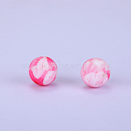 Printed Round with Flower Pattern Silicone Focal Beads, Pink, 15x15mm, Hole: 2mm(SI-JX0056A-171)