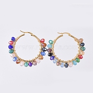 Electroplate Glass Faceted Rondelle Hoop Earrings, with 304 Stainless Steel Earring Hoops, Colorful, 44x45mm, Pin: 0.7x1mm(X-EJEW-JE04021-03)