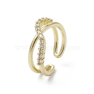 Rack Plating Brass Micro Pave Cubic Zirconia Open Cuff Rings, Criss Cross, Real 18K Gold Plated, Inner Diameter: 17.6mm(RJEW-K257-29G)