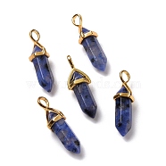 Natural Blue Sesame Jasper Pendants, Faceted, with Golden Tone Brass Findings, Lead free & Cadmium Free, Dyed, Bullet, 27~30x9~10x7~8mm, Hole: 4x3mm(G-K329-28G)