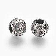 316 Surgical Stainless Steel European Beads, Large Hole Beads, Rondelle, Leo, Antique Silver, 10x9mm, Hole: 4mm(STAS-P212-18P-05)