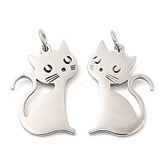 304 Stainless Steel Pendants, with Jump Ring, Cat Charm, Stainless Steel Color, 19.5x13x1.4mm, Hole: 3.2mm(STAS-Z042-10P)