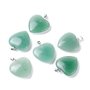Natural Green Aventurine Pendants, with Platinum Tone Brass Findings, Heart, 27~28x24.5~26x6~8.5mm, Hole: 2.4x5.6mm(G-G956-B37-FF)