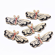 2-Hole Wooden Buttons, Single-Sided Printed, Butterfly, Black, 22x51x3mm, Hole: 1.6mm(X-BUTT-T007-026)