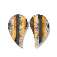 Transparent Resin & Walnut Wood Pendants, with Gold Foil, Leaf Charm, Gold, 38x21x3.8mm, Hole: 2mm(RESI-N025-044)