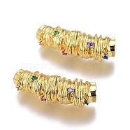 Brass Micro Pave Colorful Cubic Zirconia Pendants, Long-Lasting Plated, Column, Real 18K Gold Plated, 25x8mm, Hole: 4mm(ZIRC-O035-03G)