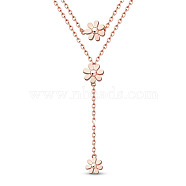 SHEGRACE Brass Tiered Necklaces, with Cable Chains, Daisy, Rose Gold, 14.96 inch~17.32 inch(38~44cm)(JN936A)