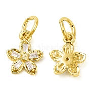 Rack Plating Brass Pave Clear Cubic Zirconia Flower Charms, with Jump Ring, Long-Lasting Plated, Lead Free & Cadmium Free, Real 18K Gold Plated, 11x9x2.5mm, Hole: 4mm(KK-Z026-11G)