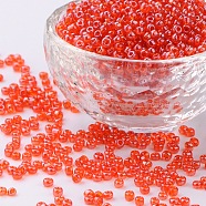 (Repacking Service Available) Glass Seed Beads, Trans. Colours Lustered, Round, Dark OranGoe, 8/0, 3mm, Hole: 1mm, about 12G/bag(SEED-C015-3mm-109B)