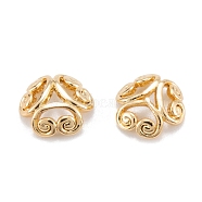 Brass Bead Caps, Long-Lasting Plated, Flower, Real 18K Gold Plated, 7x2mm, Hole: 0.8mm, Petal Style: 3-Petal(KK-K251-07G)