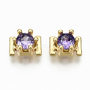 Brass Micro Pave Cubic Zirconia Cabochons, Fit Floating Locket Charms, Cadmium Free & Nickel Free & Lead Free, Hexagon, Real 16K Gold Plated, Lilac, 7.5x5x3.5mm(KK-S061-48G-D-NR)
