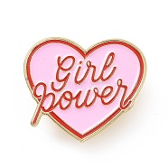 Word Girl Power Enamel Pin, Golden Alloy Feminism Brooch for Backpack Clothes, Pink, 27.5x31x2mm, Pin: 1.3mm.(JEWB-D013-02F)