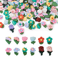 Pandahall Opaque Resin Cabochons, Flower, Mixed Color, 29x18x6mm, 120pcs/set(CRES-TA0001-04)
