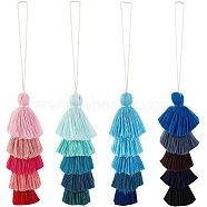 4Pcs 4 Colors Cotton Layered Tassel Pendant Decorations, for Curtain, Woman's Bag, Car Interior Decor, Mixed Color, 240mm, 1pc/color(AJEW-OC0003-43)