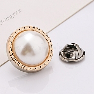 Plastic Brooch, Alloy Pin, with Plastic Bead, for Garment Accessories, Round, White, 21mm(SENE-PW0013-07B-12)