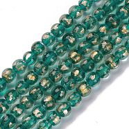Handmade Gold Sand Lampwork Beads Strands, Round, Green, 10.5x9.5mm, Hole: 1.6mm, about 30pcs/strand, 11.26 inch(28.6cm)(LAMP-C010-01F)