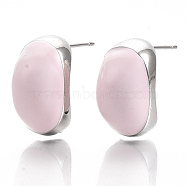 (Jewelry Parties Factory Sale)Alloy Enamel Stud Earring, with Stainless Steel Pins, Letter C Shape, Platinum, Pink, 25x19x12mm, Pin: 1mm(EJEW-N012-15P)