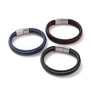 Microfiber Leather Braided Flat Cord Bracelet with 304 Stainless Steel Magnetic Buckle for Men Women, Mixed Color, 8-5/8 inch(22cm)(BJEW-G658-02P)
