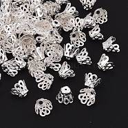 90pcs Silver Color Plated Iron Bead Caps, Size: about 7mm wide, 9mm long, hole: 1.2mm.90pcs/10g(X-E114-S)