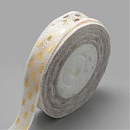Single Face Printed Polyester Satin Ribbon, Golden Teardrop Pattern, White, 7/8 inch(23mm), about 50yards/roll(SRIB-Q013-23mm-06)