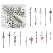 15Pcs 15 Styles Alloy Pendants, Sword Charms, Antique Silver & Platinum, 31~84x9~22.5x3~6mm, Hole: 1.5~5x1.5~12mm, 1pc/style(FIND-YW0004-81)