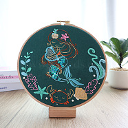 Mermaid Pattern DIY Embroidery Kit, including Embroidery Needles & Thread, Cotton Linen Cloth, Teal, 330x330mm(DIY-P077-128)