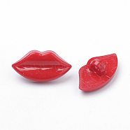Acrylic Shank Buttons, 1-Hole, Lip, Red, 13x25x10mm, Hole: 4mm(X-BUTT-Q037-13A)