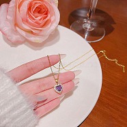 Titanium Steel Cable Chain Necklaces, Rhinestone Pendant Necklaces, Heart, 8.27~19.69 inch(21~50cm)(FS-WG30730-62)