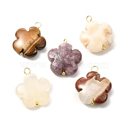 Natural Mixed Gemstone Pendants, with Golden Brass Findings, Flower, 24x20x7.5mm, Hole: 3x2.5mm(PALLOY-JF01057)