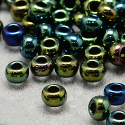 12/0 Grade A Round Glass Seed Beads, Metallic Colours Iris, Teal, 12/0, 2x1.5mm, Hole: 0.3mm, about 30000pcs/bag(SEED-Q008-F605)