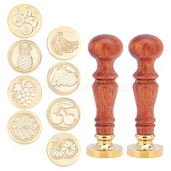 DIY Scrapbook, Including Pear Wood Handle and Brass Wax Seal Stamp Heads, Mixed Patterns, 2.5x1.4cm, 10pcs/set(DIY-CP0003-90B)