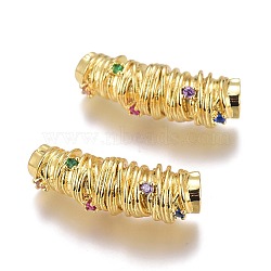 Brass Micro Pave Colorful Cubic Zirconia Pendants, Long-Lasting Plated, Column, Real 18K Gold Plated, 25x8mm, Hole: 4mm(ZIRC-O035-03G)