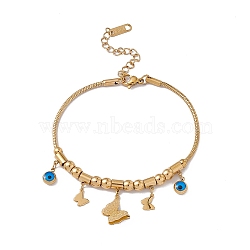 Enamel Evil Eye & Butterfly Charm Bracelet with Round Snake Chains, 304 Stainless Steel Jewelry for Women, Golden, 7-1/8 inch(18cm)(BJEW-P284-04G)