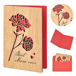 CRASPIRE Rectangle with Pattern Wooden Greeting Cards, with Red Paper InsidePage, with Rectangle Blank Paper Envelopes, Rose Pattern, Wooden Greeting Card: 1pc, Envelopes: 1pc(DIY-CP0006-75E)