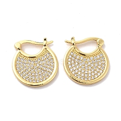 Clear Cubic Zirconia Flat Round Hoop Earrings, Brass Jewelry for Women, Golden, 20x18.5x2mm, Pin: 1x0.7mm(EJEW-A095-02G)