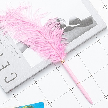 Ball Pens, Feather Press Ballpoint Pens, with Metal Finding, Pearl Pink, Total Length: 290~300mm