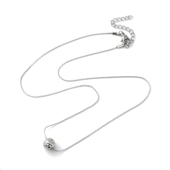 304 Stainless Steel Round Ball Pendant Necklaces for Women, Stainless Steel Color, 17.60 inch(44.7cm)