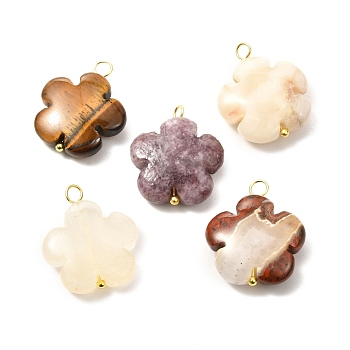 Natural Mixed Gemstone Pendants, with Golden Brass Findings, Flower, 24x20x7.5mm, Hole: 3x2.5mm