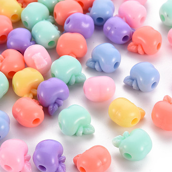 Opaque Acrylic Beads, Apple, Mixed Color, 14x13.5x10.5mm, Hole: 3mm