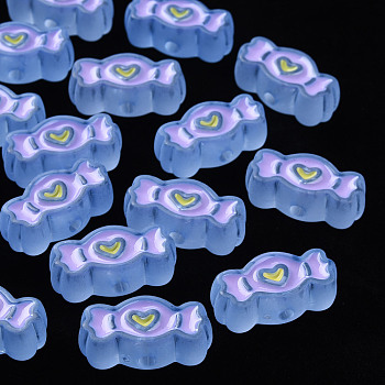 Transparent Acrylic Beads, with Enamel, Frosted, Candy, Cornflower Blue, 13.5x26.5x9.5mm, Hole: 3mm