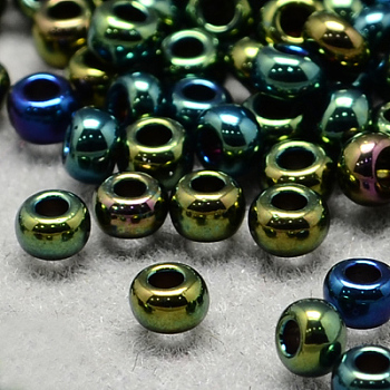 12/0 Grade A Round Glass Seed Beads, Metallic Colours Iris, Teal, 12/0, 2x1.5mm, Hole: 0.3mm, about 30000pcs/bag