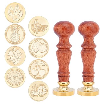 DIY Scrapbook, Including Pear Wood Handle and Brass Wax Seal Stamp Heads, Mixed Patterns, 2.5x1.4cm, 10pcs/set