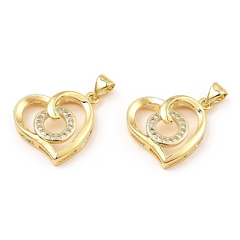 Rack Plating Brass Micro Pave Clear Cubic Zirconia Pendants, Heart, Real 16K Gold Plated, 19.5x17x4.5mm, Hole: 3.5x4mm