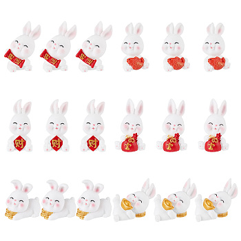 18Pcs 6 Style Rabbit Resin Display Decorations, Car Feng Shui Ornament for Wealth & Success, Mixed Color, 26.5~50x24~37x36~48mm, 3pcs/style