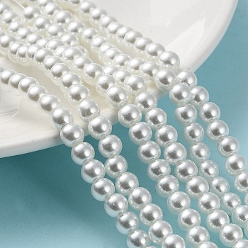 Baking Painted Pearlized Glass Pearl Round Bead Strands, White, 6~7mm, Hole: 1mm, about 135~140pcs/strand, 31.4 inch