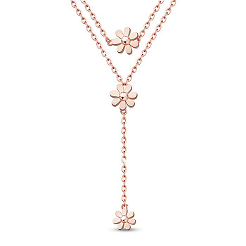 SHEGRACE Brass Tiered Necklaces, with Cable Chains, Daisy, Rose Gold, 14.96 inch~17.32 inch(38~44cm)