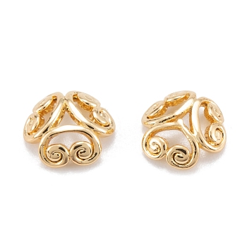 Brass Bead Caps, Long-Lasting Plated, Flower, Real 18K Gold Plated, 7x2mm, Hole: 0.8mm, Petal Style: 3-Petal