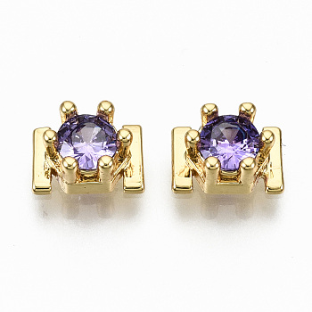 Brass Micro Pave Cubic Zirconia Cabochons, Fit Floating Locket Charms, Cadmium Free & Nickel Free & Lead Free, Hexagon, Real 16K Gold Plated, Lilac, 7.5x5x3.5mm