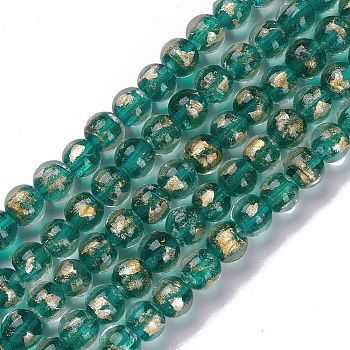 Handmade Gold Sand Lampwork Beads Strands, Round, Green, 10.5x9.5mm, Hole: 1.6mm, about 30pcs/strand, 11.26 inch(28.6cm)